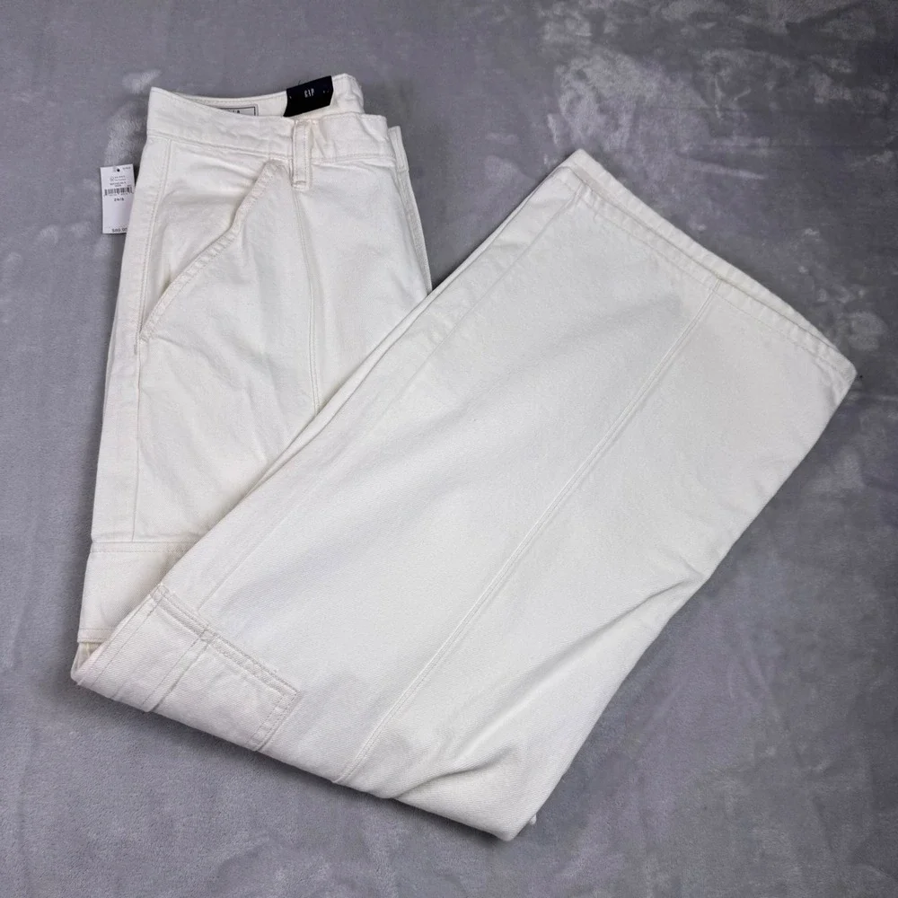 Gap Womens Wide Baggy‎ Low Rise Cargo Pants Off White Size 29/8 NEW